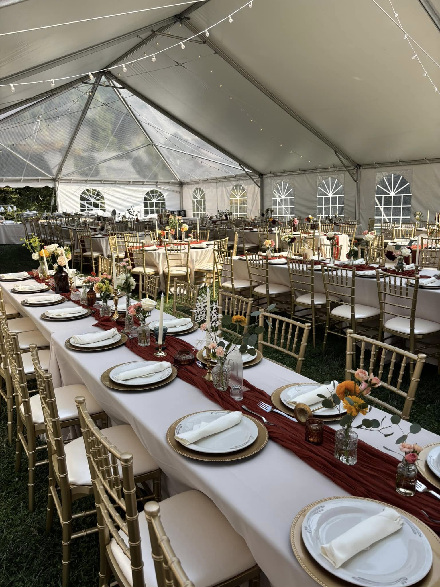 gold and red themed wedding reception tables