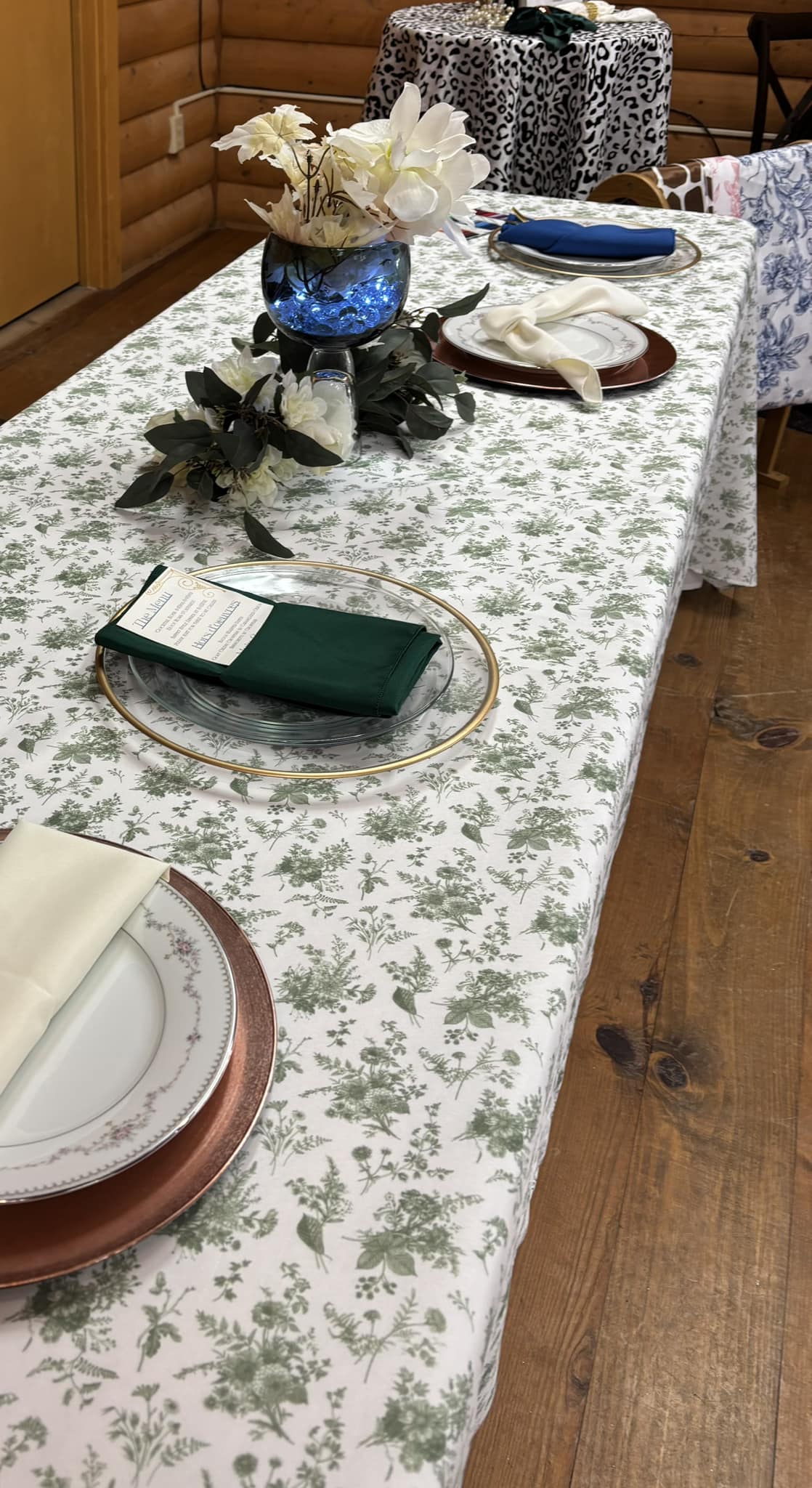 green floral table cloth