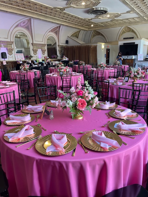pink and gold breast cancer awareness event tablescape
